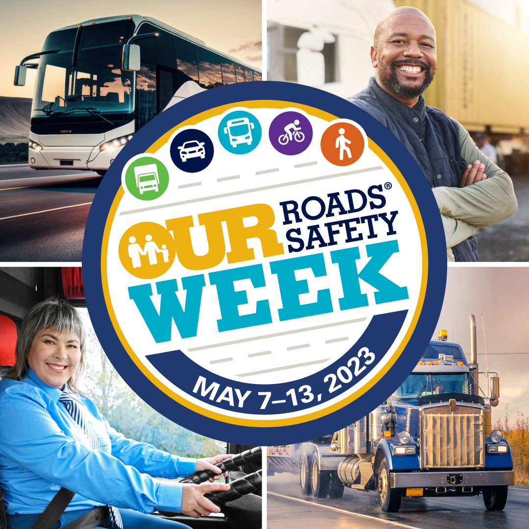 FMCSA's tweet photo. Next week is Our Roads, Our Safety Week (May 7-13, 2023)! Follow along on our Facebook page and share these materials with your networks to encourage everyone to share the road safely: https://t.co/NsATSzvpwr #OurRoadsOurSafetyWeek https://t.co/GHOaaRKSsU