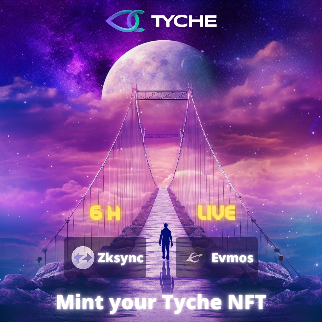 Are you ready to mint on #Zksync ?

🚨Mint will start in 6 hours🚨

You can mint on the same page as for #Evmos 👇
mint.tyche.zone

You can switch from #Evmos 🔄 #Zksync easily

Whitelist price : 0.015 $ETH
Public price : 0.017 $ETH

2.662.500 $TYCHE attached to your NFT