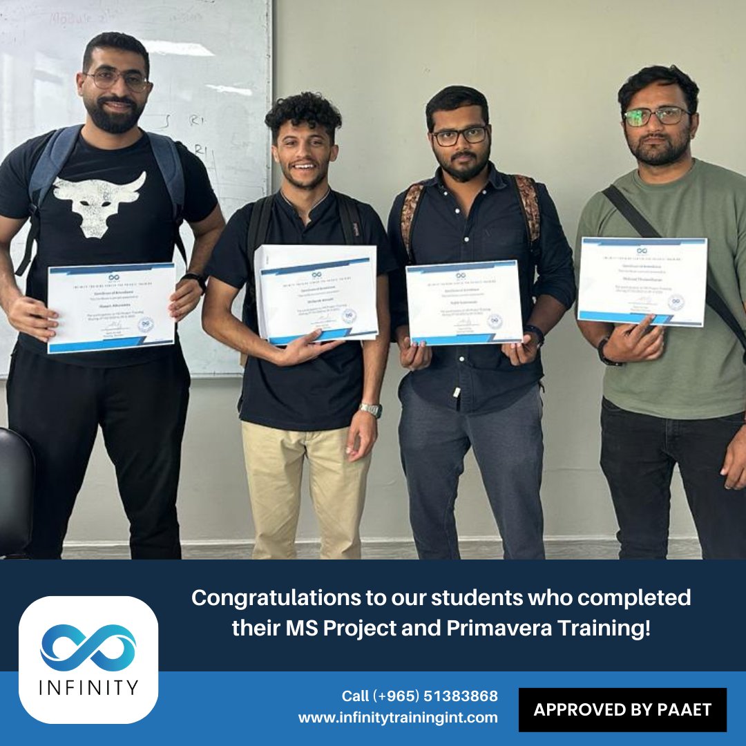 Congratulations on wrapping up your Primavera P6 and MS Project training. 
#CorporateTraining #EmployeeTraining #MSTraining #ProjectManagement #PrimaveraP6 #KuwaitTraining #ProjectScheduling