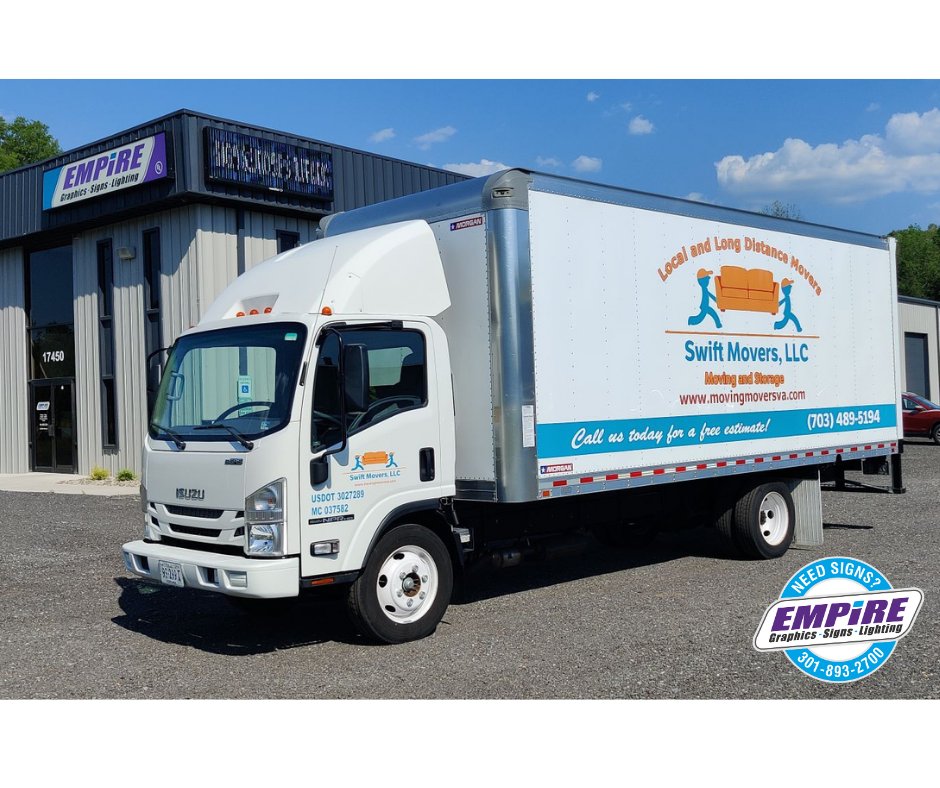 Keeping it simple and clean with this #spotgraphic install for #SwiftMovers! Moving? Give Swift Movers a call today! 703-489-5194

#signempire #empiregraphics #graphics #design #vinyl #install #commericalwraps #commercialgraphics #isuzuboxtruck