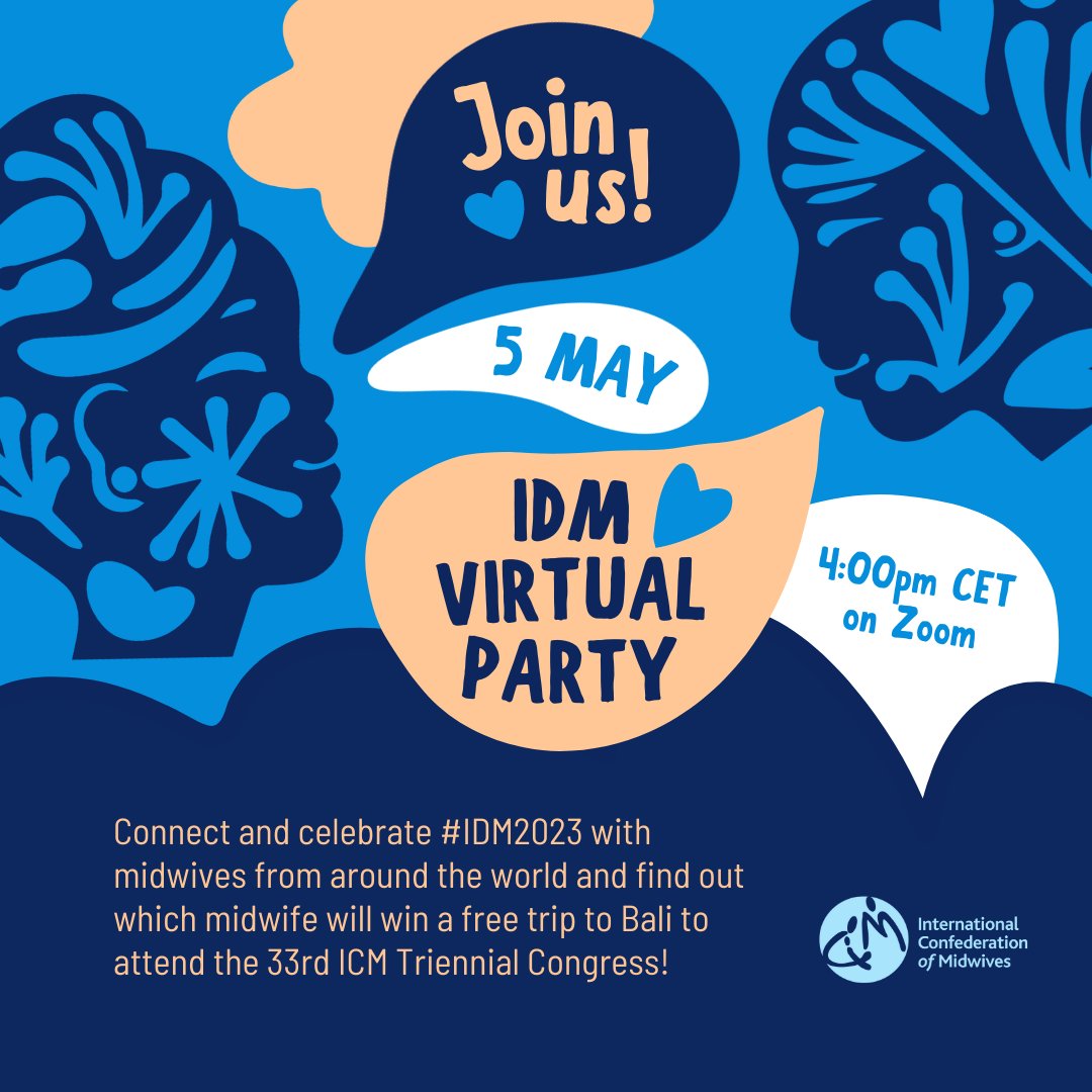 world_midwives's tweet photo. We're live!!! ICM's virtual party for the International Day of the Midwife starts NOW 🎉 #IDM2023 #TogetherAgain 👯‍♀️

We're ready to hear from our MAs all over the 🌎 on how they're celebrating this special day. #EvidenceToReality https://t.co/OTLT8Iv0A3