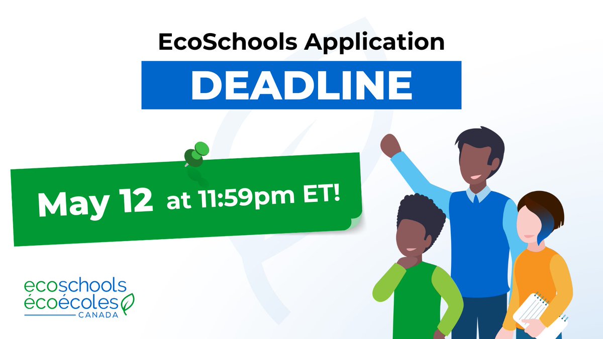 ⏰ The deadline for submitting your 2022-23 EcoSchools application is just around the corner! Make sure to submit your plan before May 12 at 11:59pm ET.👉 app.ecoschools.ca