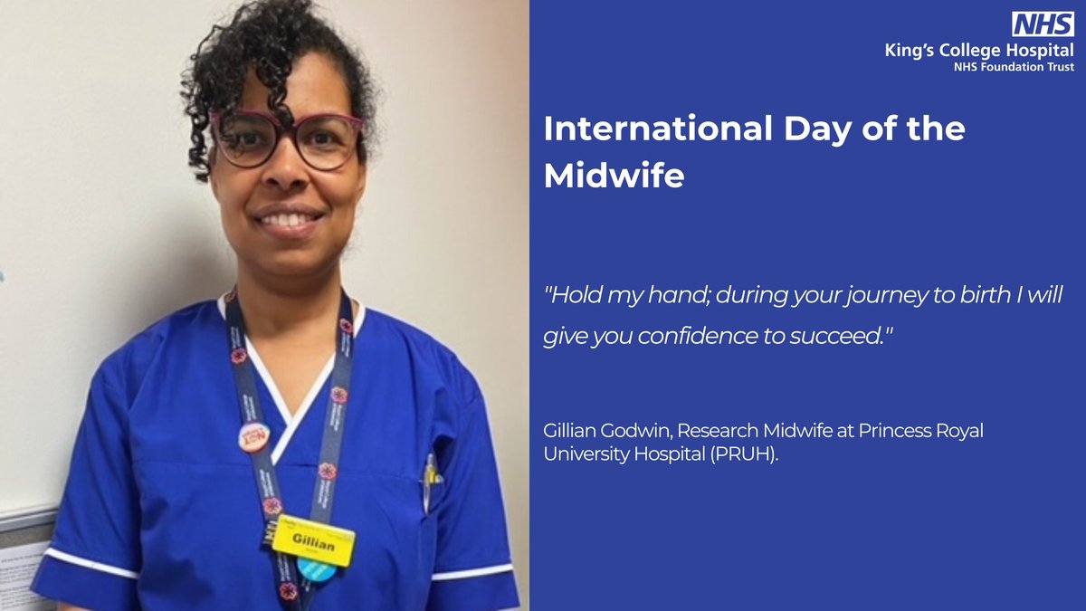 King's College Hospital Research (@kch_research) on Twitter photo We're starting our #InternationalDayoftheMidwife celebrations with Gillian Godwin, research midwife <a href="/KingsCollegeNHS/">King's College NHS</a> .
She shared a quote that inspires her to be a #midwife: "Hold my hand; during your journey to birth I will give you confidence to succeed." We're starting our #InternationalDayoftheMidwife celebrations with Gillian Godwin, research midwife <a href="/KingsCollegeNHS/">King's College NHS</a> .
She shared a quote that inspires her to be a #midwife: "Hold my hand; during your journey to birth I will give you confidence to succeed."