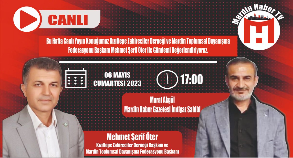 mardinhaberg's tweet photo. Bu Hafta Canlı Yayın Konuğumuz Kızıltepe Zahireciler Derneği ve Mardin Toplumsal Dayanışma Federasyonu Başkanı Mehme Şerif Öter ile Gündeöi Değerlendiriyoruz. https://t.co/K78Yg57EgO