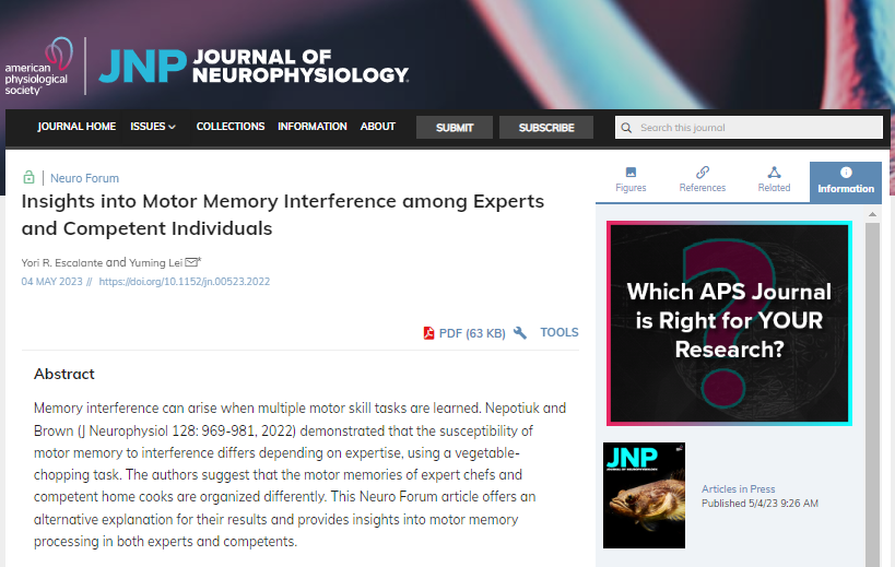 APSPublications's tweet image. How does vegetable chopping 🔪🥕🥦show differences in #MotorMemory between expert chefs 👩‍🍳and home cooks? Escalante &amp;amp; Lei explain in @JNeurophysiol.

ow.ly/cV7750OgPPj

@knsmtamu #MotorSkill #Interference #MemoryConsolidation #Expertise