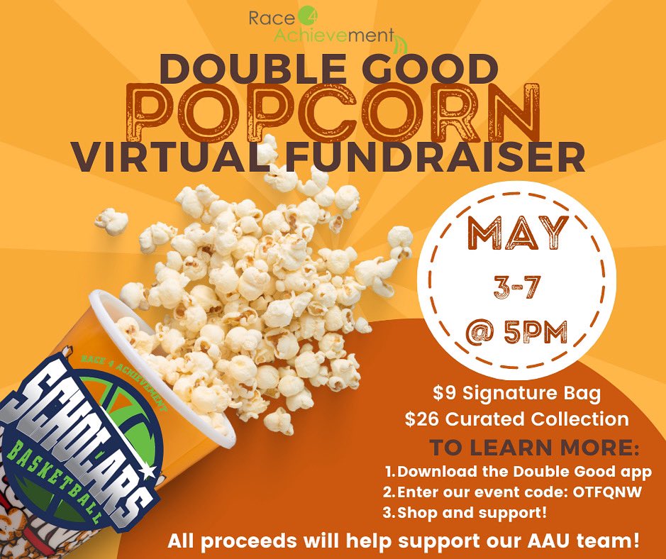 Hungry? Head over to this link to support our Scholars and purchase some popcorn! 

popup.doublegood.com/s/2lmg6g06

This fundraiser will help our program with necessities such as: tournament registration fees and transportation, water and snacks, college tours and so much more!

Thanks!
