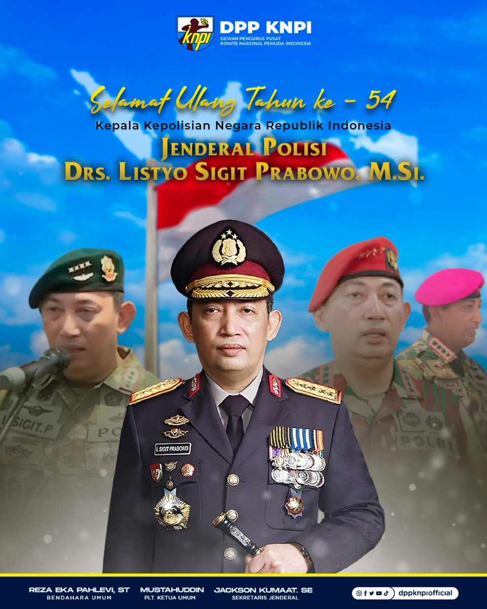Selamat Ulang Tahun Jenderal Polisi Drs. Listyo Sigit Prabowo, M.Si (Kepala Kepolisian Negara Republik Indonesia) ke 54 Tahun.

Semoga diberi umur panjang, sehat selalu, dan selalu tetap semangat demi berjayanya Indonesia di masa depan.

<a href="/DivHumas_Polri/">Divisi Humas Polri</a> 

#KNPI