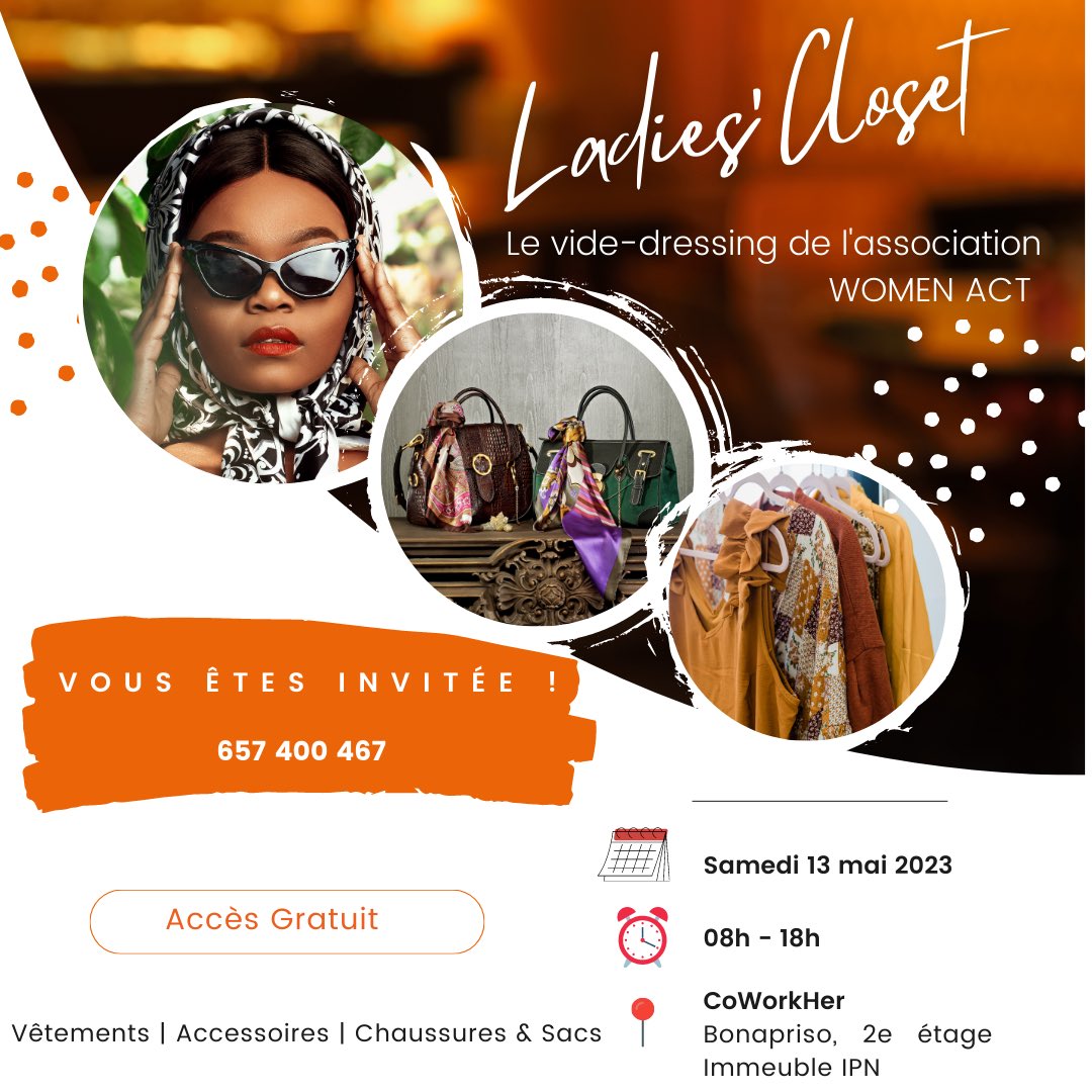 LadiesAfterWork's tweet photo. Les temps sont durs ! Les vêtements sont chers !

Heureusement qu’il y a le LADIES’CLOSET, le vide-dressing de l’association Women Act. 

Venez shopper des pièces de seconde main, en bon état et à des prix hyper intéressants.  

#VideDressing #VideDressingDouala #LadiesCloset https://t.co/IwFwgKtoJg