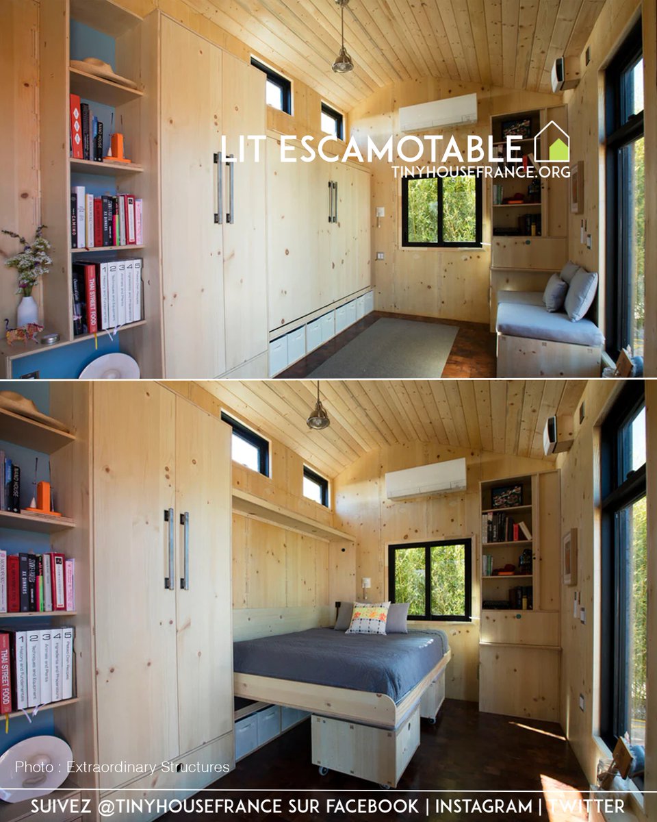 TinyHouseFrance's tweet photo. Le lit escamotable une solution gain de place pour avoir un couchage en rez-de-chaussée.
#tinyhouse #tinyhousefrance #tinyhousemovement #gaindeplace #tinyhouseideas #minimaison #solutions https://t.co/zLTnVzuwbq