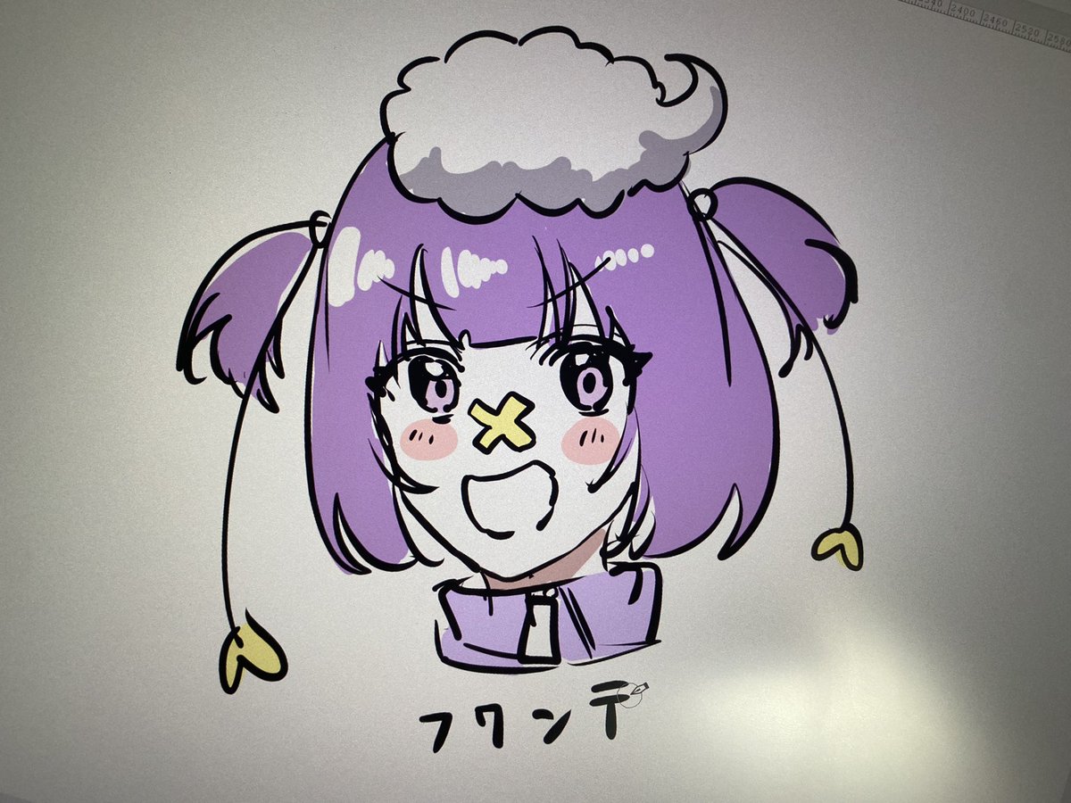 1girl purple hair solo purple eyes v-shaped eyebrows open mouth bangs  illustration images