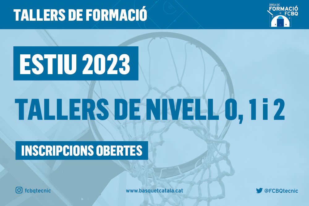 FORMACIÓ l 🏀 Tallers de Nivell 0, 1 i 2

📆 Estiu
📍 Barcelona, Girona, Tarragona, Igualada i Bellpuig
🎟️ 20€
💻 basquetcatala.cat/noticies/10050  
👉 inscripcions.basquetcatala.cat