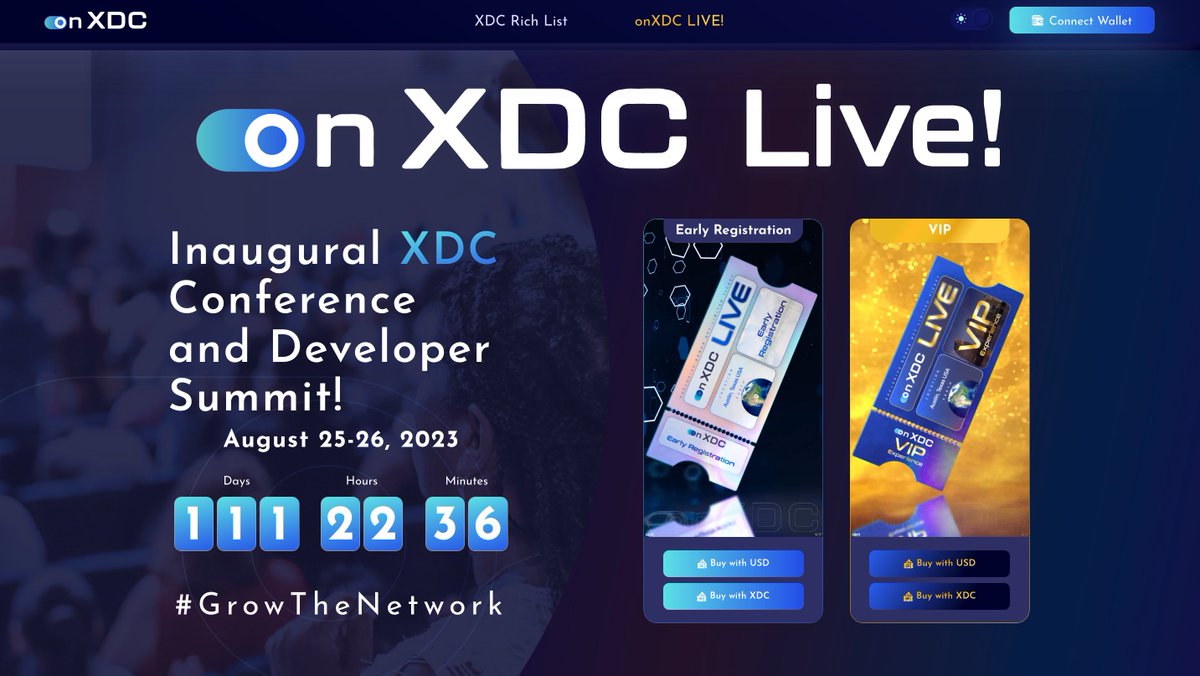 onXDCNetwork's tweet photo. 1st ever #XDC Conference in 111 days!!!!

Our amazing list of speakers continues to grow🚀🚀
@atulkhekade @riteshkakkad @MeghaMetabloqs @FrosininiAndrea @CresciteWeb3 @WBlueu @CoinClubQuincy @XinfinUSA @FluentDAO @AndreCasterman @sentosumosaba 

Tickets: https://t.co/kYi2ZDNL1S https://t.co/1HufVZyckN