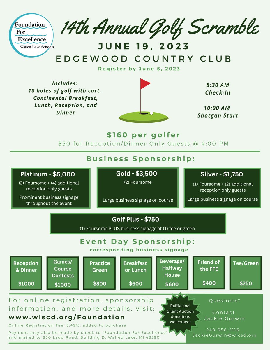 Our golf scramble is filling up fast!  In less than 2 weeks we are already over 50% capacity.  If you want to join us, sign up quickly!