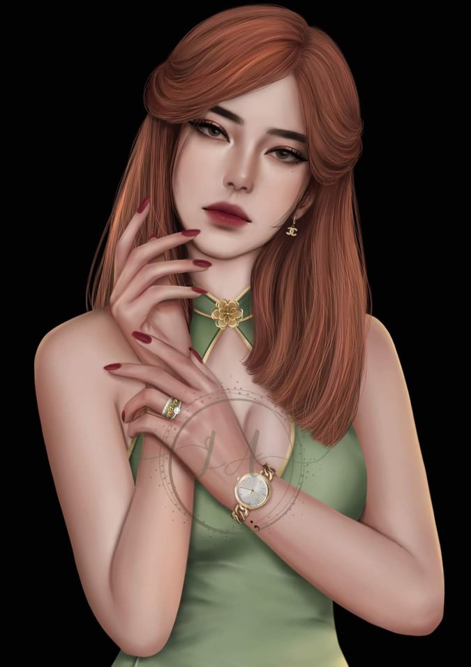 What i notice with Eloise artwork
-semicolon
-wrist watch with a time of 9:10,an angel number
-three rings
-jade ring with gold details
-green dress
-her mole
-red nails 
-chanel earrings 
-chinita eyes 
-her beauty 

#Legendarie
#claimingherinnocence
#chi
AW: <a href="/AziRiego/">Ezra Hidalgo (Open for Art Commission)</a>