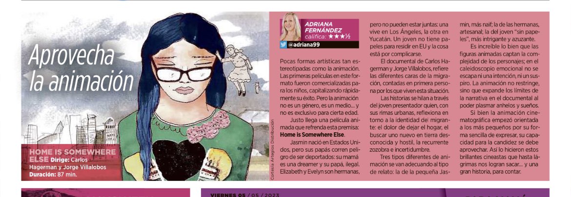 A los que madrugan, Adriana les ayuda a saber por qué Home is Somewhere Else, no se deben perder. 

Mi crítica <a href="/primerafila/">Primera Fila</a> @reforma <a href="/carloshagerman/">carlos hagerman</a> <a href="/BrincaTaller/">Brinca Taller de Animación</a>   🎬🎬