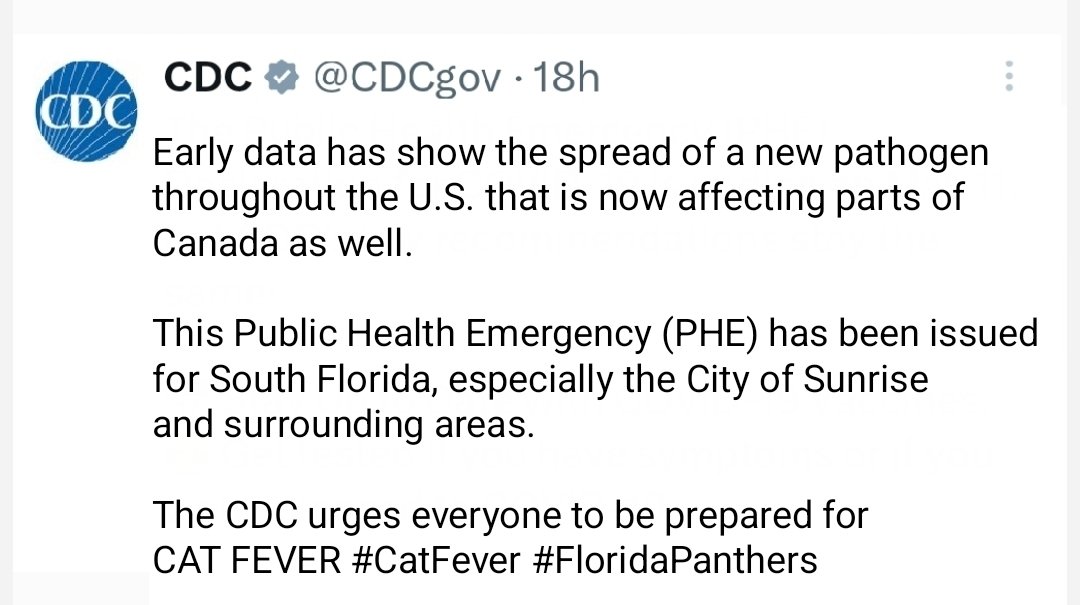 fdwhitey911's tweet photo. Be prepared... it's coming for you!!! #FloridaPanthers #CatFever #GoPanthers #NHL #StanleyCupPlayoffs #FakeCDC https://t.co/KIBHXoUwEL