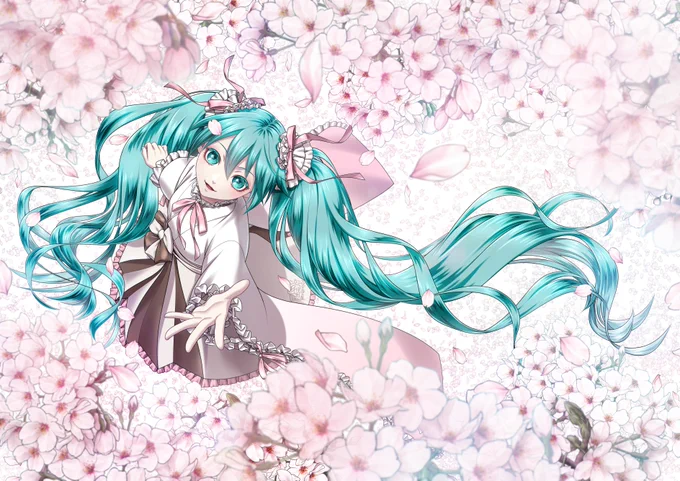 さくらさくら #初音ミク  歌声をねたくさん聞かせていただいているので描きたい描きたいおもてたんですけど 連休利用してやっと!