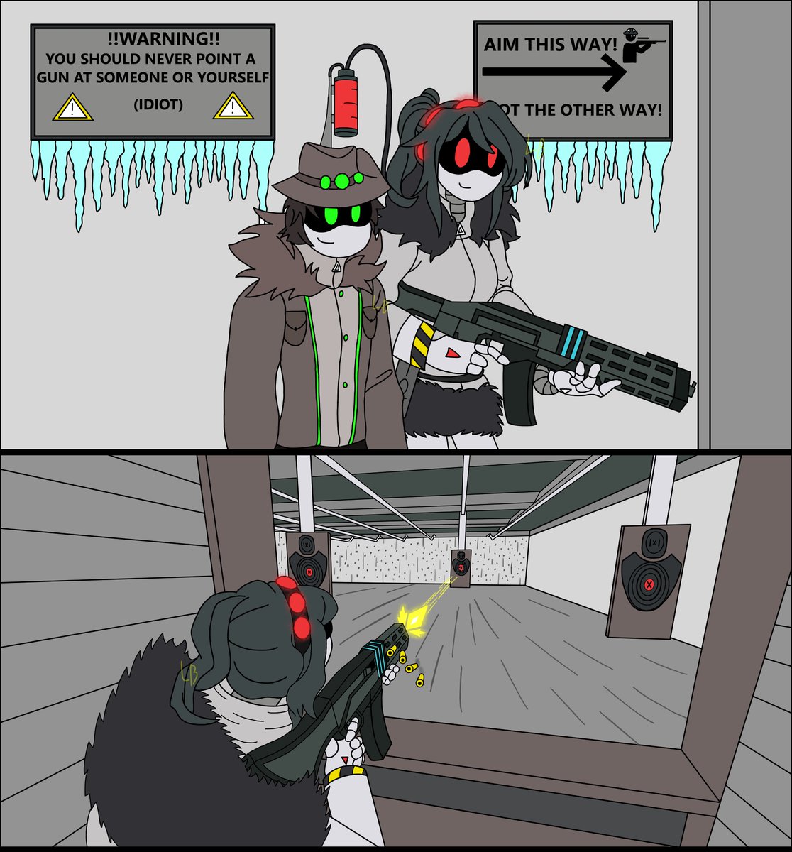Lead_Bed's tweet photo. Axle, the Oil Rig's best/worst shot, he'll always fail to hit you directly but he'll always cause some secondary effect that'll lead to you getting hurt somehow. 
Credit to @Zalundia for the OG sketch of the two.
#Murderdrones #Murderdronesoc #murderdrones https://t.co/gGCV63hmQ4