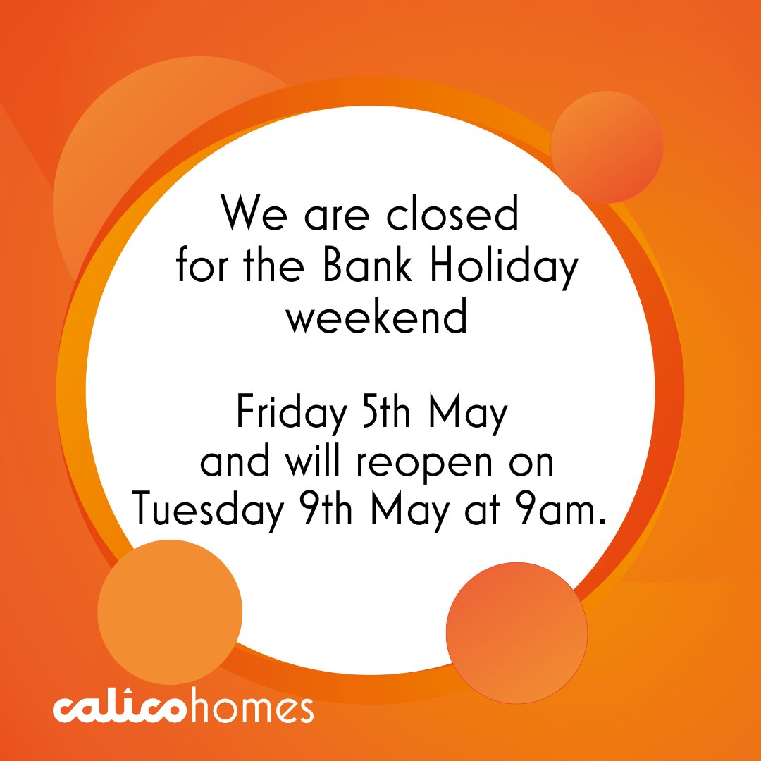 We're closed for the Bank holiday weekend from Friday 5th and will reopen on Tuesday 9th at 9am  ❗

You can still report an emergency repair, one which is causing a health and safety risk to you or your home, by calling our emergency repairs team on 01282 686300 .