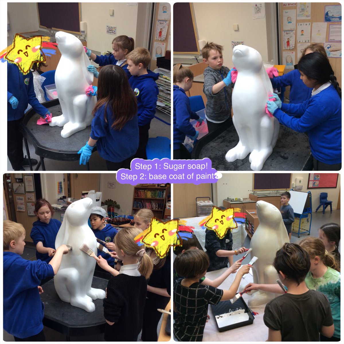 P5 and P5/6 have started the process of decorating their hare for #thebighop2023. @TheBigHopTrail