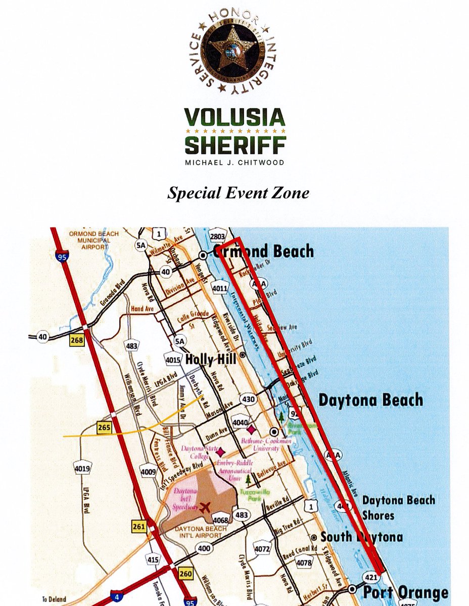 Volusia Sheriff on Twitter "Heads up SheriffChitwood has designated a Special Event Zone in
