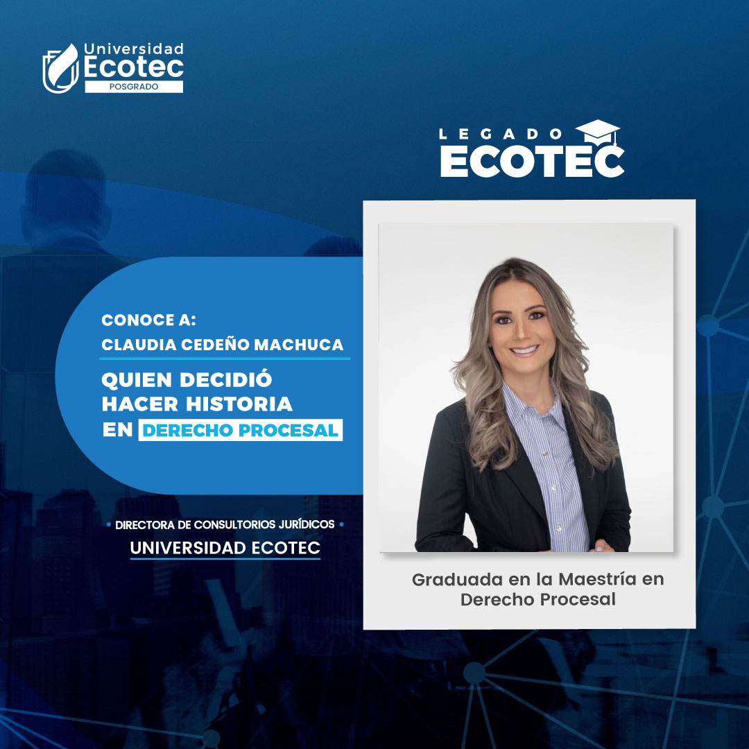 UnivEcotec's tweet photo. ¡Presentamos a Claudia Cedeño 👩🎓 graduada en la Maestría en #DerechoProcesal en 2020, decidió pasar al siguiente nivel y es parte de nuestro #LegadoECOTEC! Se ha desempeñado como jurista y actualmente labora como Directora de los Consultorios Jurídicos #ECOTEC 🤩. https://t.co/XiMruTgDfg