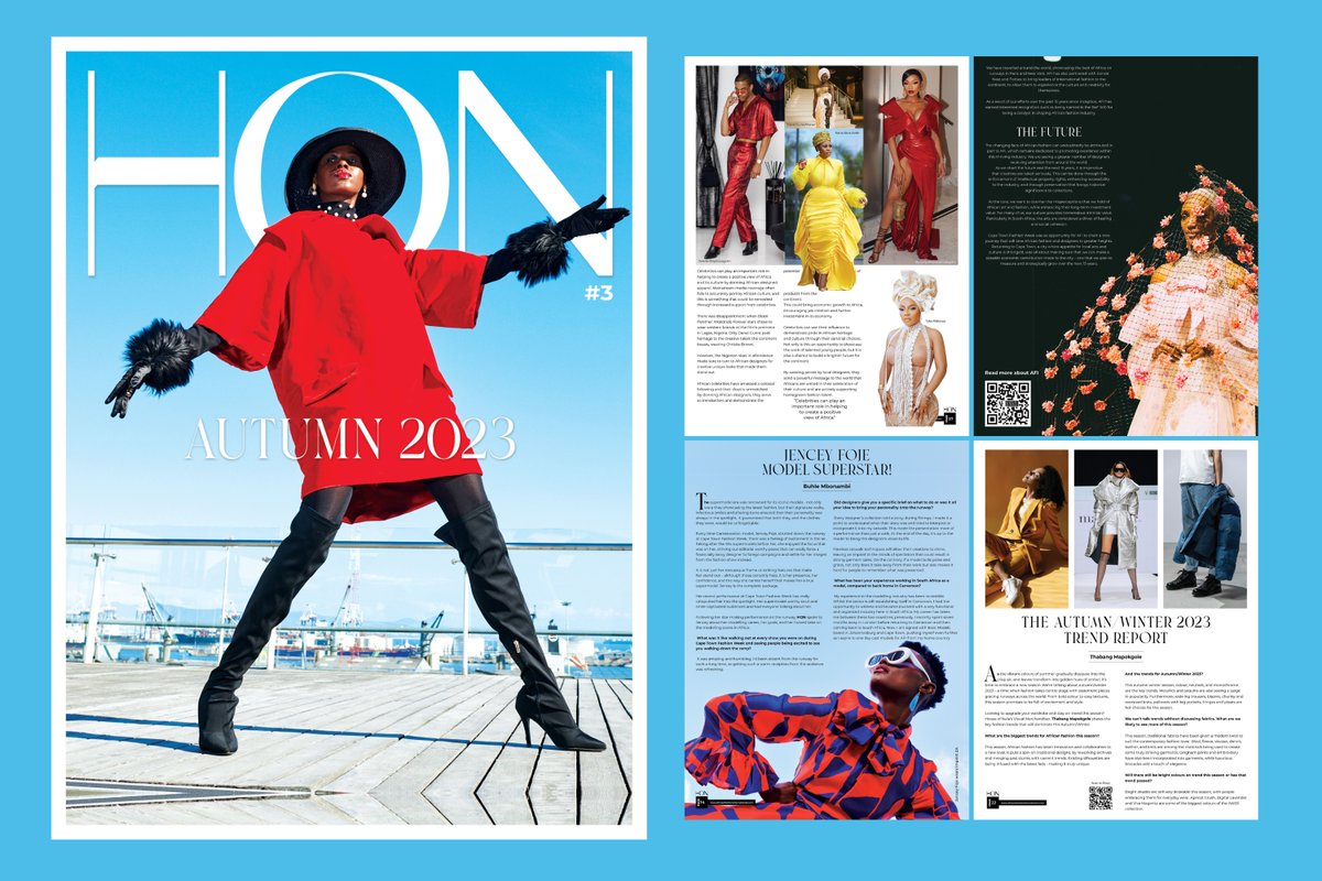 AFI_sa's tweet photo. #HONbyAFI Magazine Issue 3 features the inspiring story of AFI's incredible 15-year journey, the return of #CTFashionWeek, the Autumn/Winter 2023 #trends, &amp; an exclusive interview with Cameroonian #supermodel, Jencey Foje.

https://t.co/EuF5u0JSYv https://t.co/9NFl9J6Loq