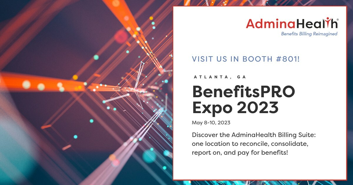 PRNHealth's tweet image. Meet #insurtech @AdminaHealth in Booth #801 at @Benefits_PRO Broker Expo 2023 #billingreimagined #timetoautomate prn.to/3Vyjm0H