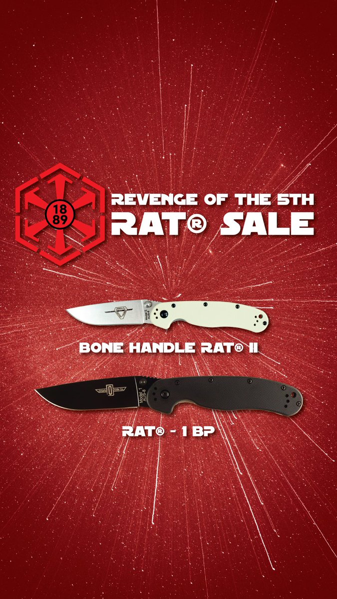 The #SithLords have taken hold of some of our #RATFolders and put them on sale! Head to our home planet OntarioKnife.com 👌🏽🔪🐀✨ to help save us!
#ontarioknifecompany #ontarioknife #ontarioknives #ontarioknifeco #OKC1889  #edc #starwars #pocketknife #foldingknife #sale