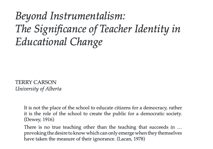 JCACSRACEC's tweet photo. Did you know one of our Musers' (@TanjinAshraf) favorite #JCACS article is entitled "Beyond Instrumentalism: The Significance of Teacher Identity in Educational Change," written by Dr. Terry Carson. 

She even wrote a Muser's post about it: https://t.co/0J0dDErWMX https://t.co/BhGTTOxRvJ