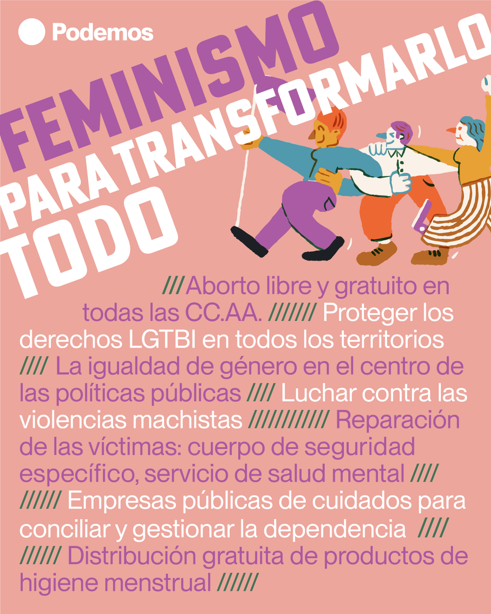 PODEMOS's tweet photo. 💜 Políticas feministas para una sociedad mas igualitaria.
#UnProgramaParaTransformar https://t.co/s104CVDTSp