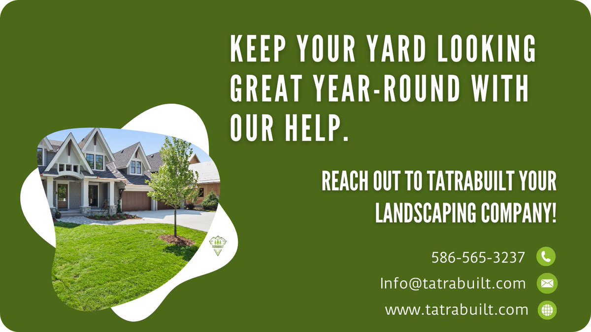 tatrabuiltllc's tweet photo. Keep your yard looking great no matter the season with our expert landscaping services.
Reach out to Tatrabuilt your landscaping company!🌳#mulchinstallation #shrubs #sodinstallation #pondcleaning #excavating #yardwork #landscapedesign #landscapingservices https://t.co/7rRfLCT1lJ