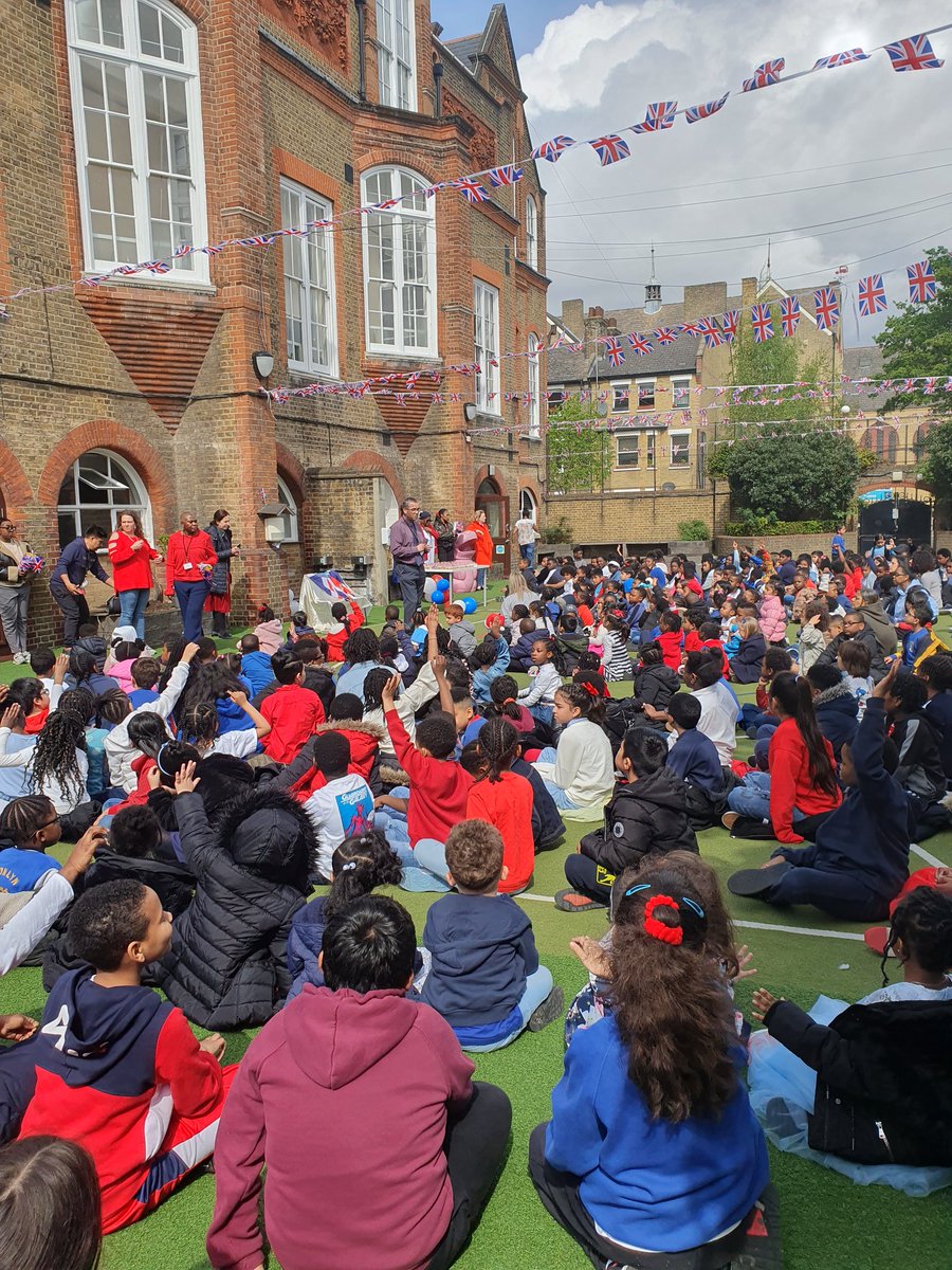 EMprimary's tweet photo. Today the children celebrated the King's upcoming Coronation. They listened to music, ate cake and planted a cherry tree, in his honour. #Coronation https://t.co/S3WL41EmrB