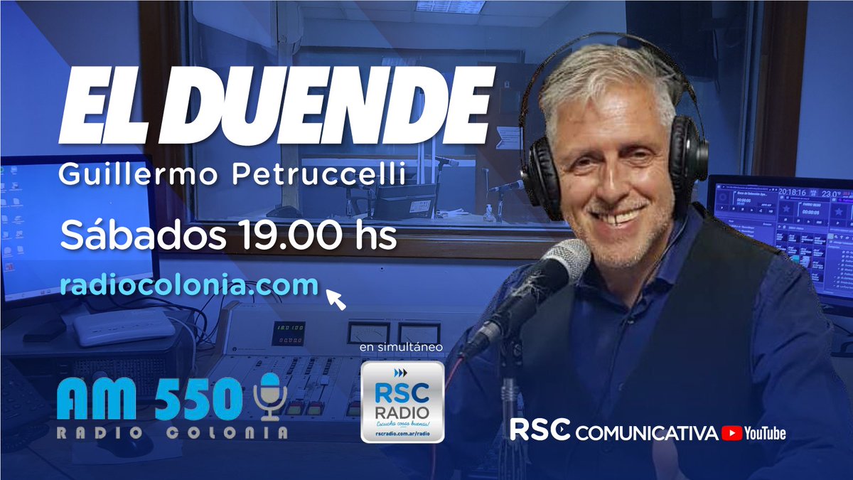 MAÑANA EL DUENDE agendate de 19 a 21.00 el programa que mueve la noche del sábado, el clásico radial desde @radiocolonia con la voz y el estilo de <a href="/GuiPetruccelli/">Guillermo Petruccelli</a>, multitemático, musical, invitados y @rsccomunicativa, transmitimos en simultáneo. bit.ly/2ZHy9eH