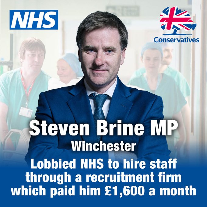 TORY CORRUPTION Meet Tory MP Steven Brine 🔴This Tory MP lobbied NHS to hire staff through as recruitment firm which paid him £1,600 a month. 👉RETWEET if you agree this is exploitative.