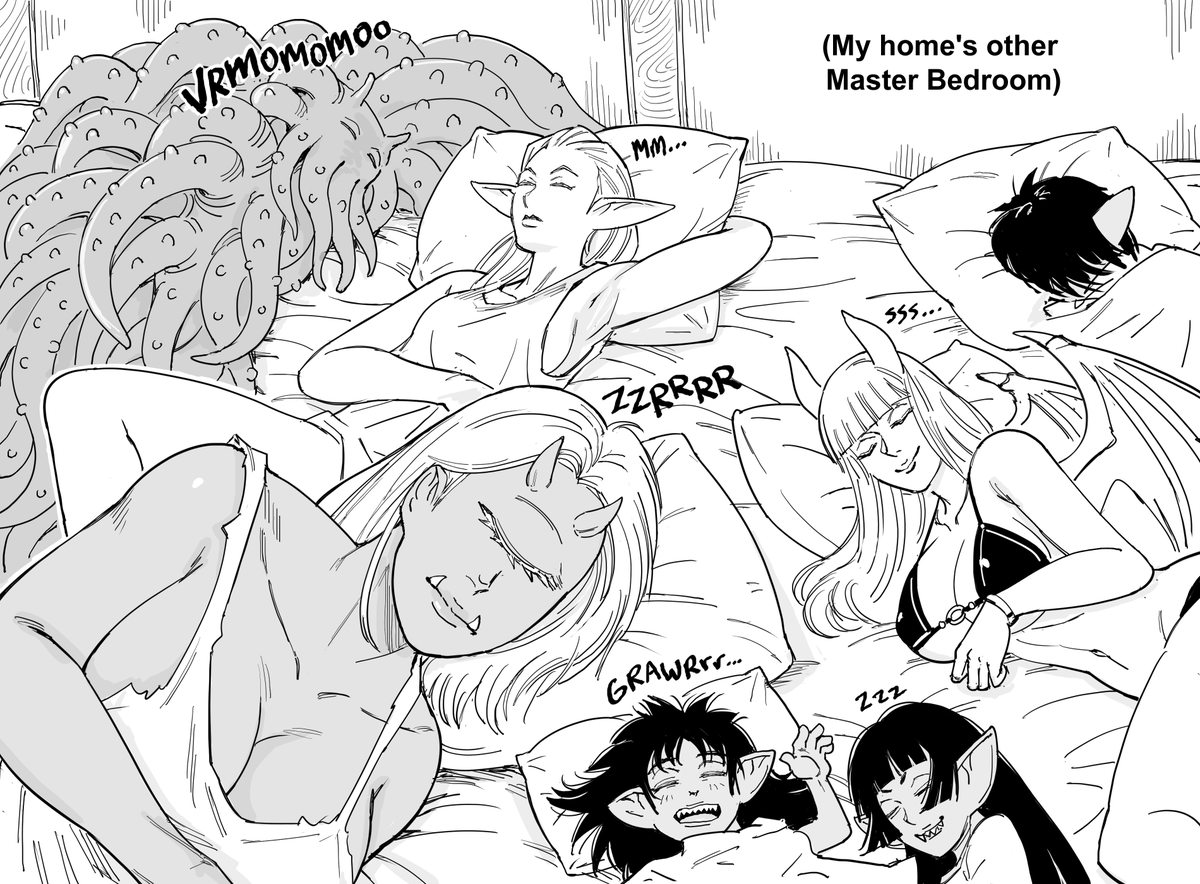 BaalbuddyBb's tweet photo. Commission:
Paladin Richard Dickens, sleeping monster girl harem https://t.co/ueWUxRuW2B