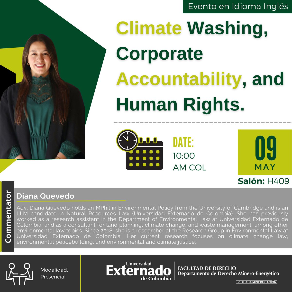 MinasenergiaUEC's tweet photo. 🗓️ 09 Mayo 2023 
🏫Modalidad Presencial Salón H 409
⏰Hora: 10:00 am COL

🖊️Preinscripción: https://t.co/sNchFBtSTm

¡Bienvenid@s!

#Conversatorio #climatewashing #humanrights #Uexternado https://t.co/A367btlRRV
