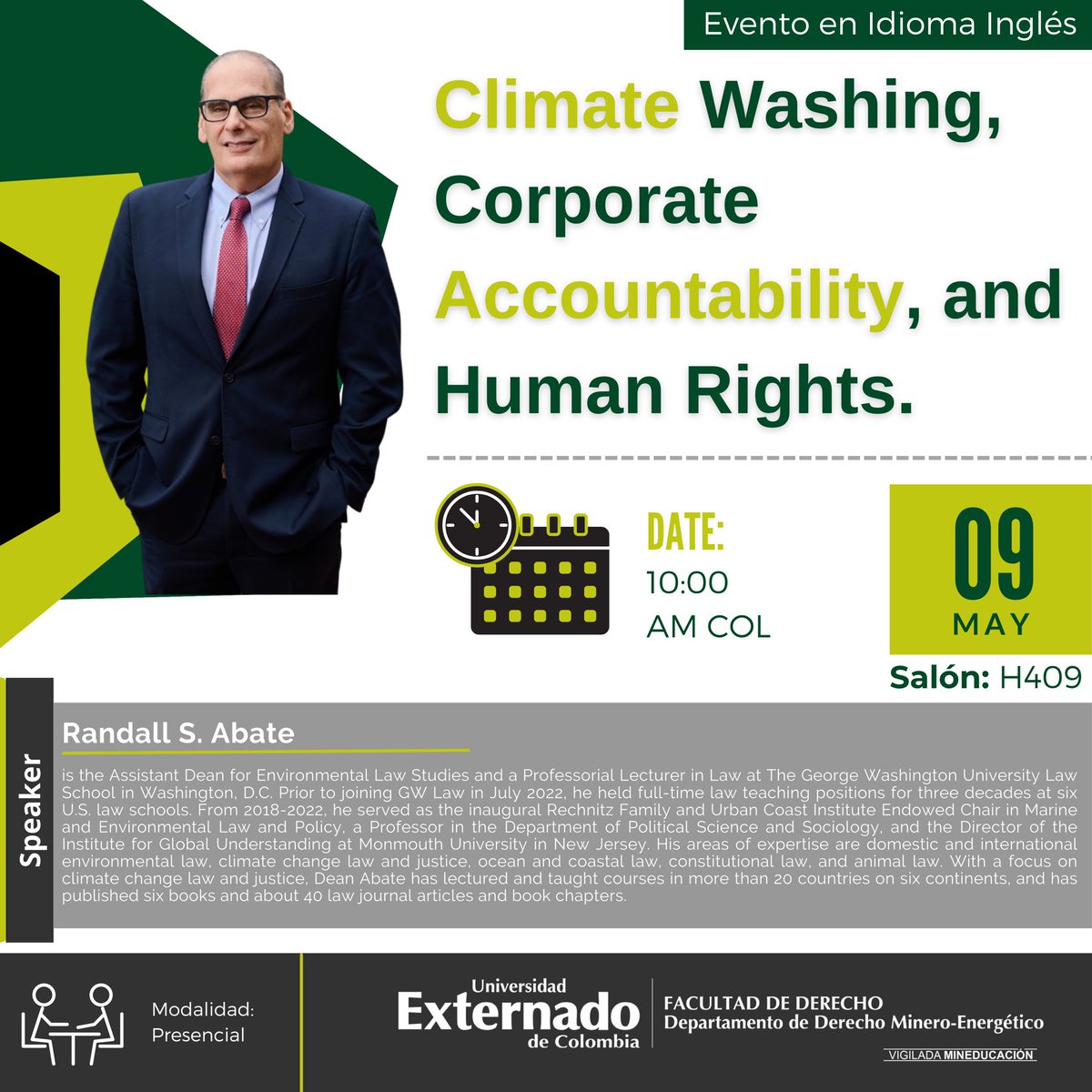 MinasenergiaUEC's tweet photo. 🗓️ 09 Mayo 2023 
🏫Modalidad Presencial Salón H 409
⏰Hora: 10:00 am COL

🖊️Preinscripción: https://t.co/sNchFBtSTm

¡Bienvenid@s!

#Conversatorio #climatewashing #humanrights #Uexternado https://t.co/A367btlRRV