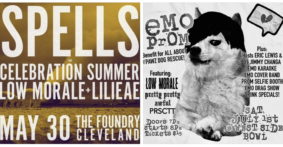 Another show announcement! May 30th at @foundrylakewood in Cleveland AND July 1st at Westside Bowl in Youngstown, OH for Emo Prom (Dog Rescue benefit)!