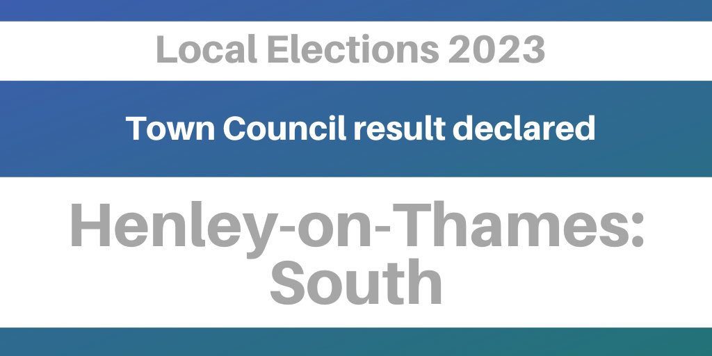 The parish election result has now been declared for Henley-on-Thames: South.  To find out who has been elected, visit southoxon.gov.uk/localelections…