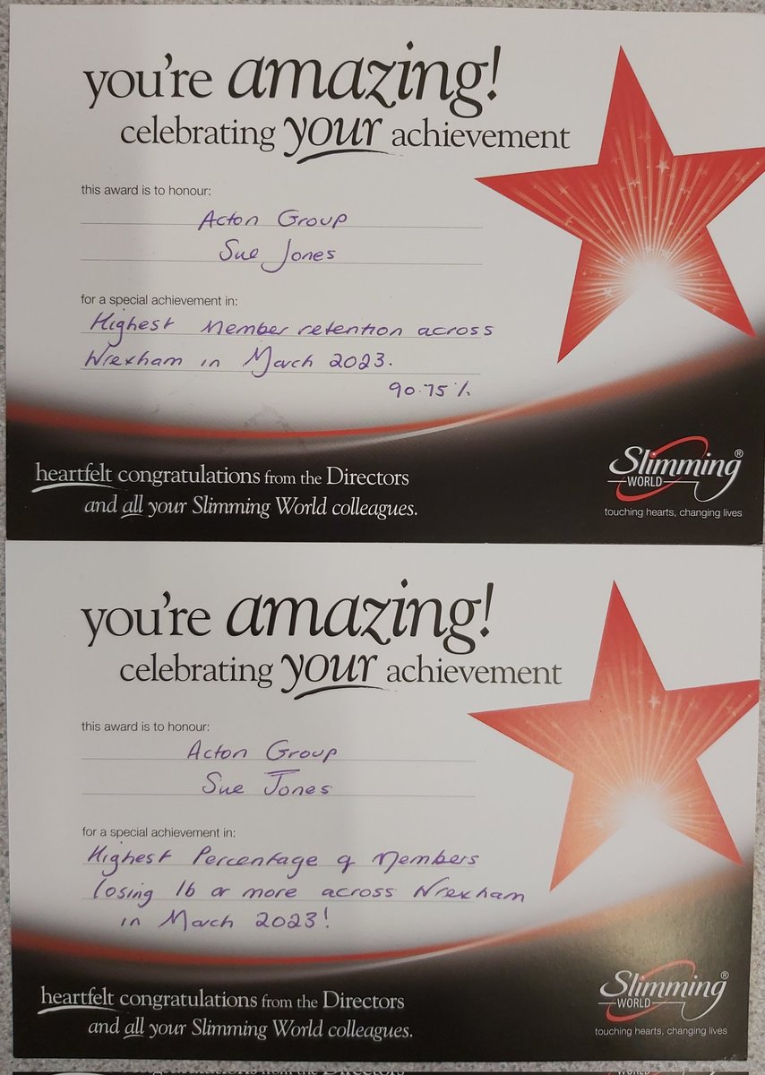 So proud to receive these @SlimmingWorld awards on behalf of my amazing Acton Slimming World groups and members this week! 🤩 They really are Superstars! 🌟 #proudconsultant #SWConsultant #awards #Wrexham #WrexhamTown #WrexhamNorthWales #SlimmingWorld #SlimmingWorldUk