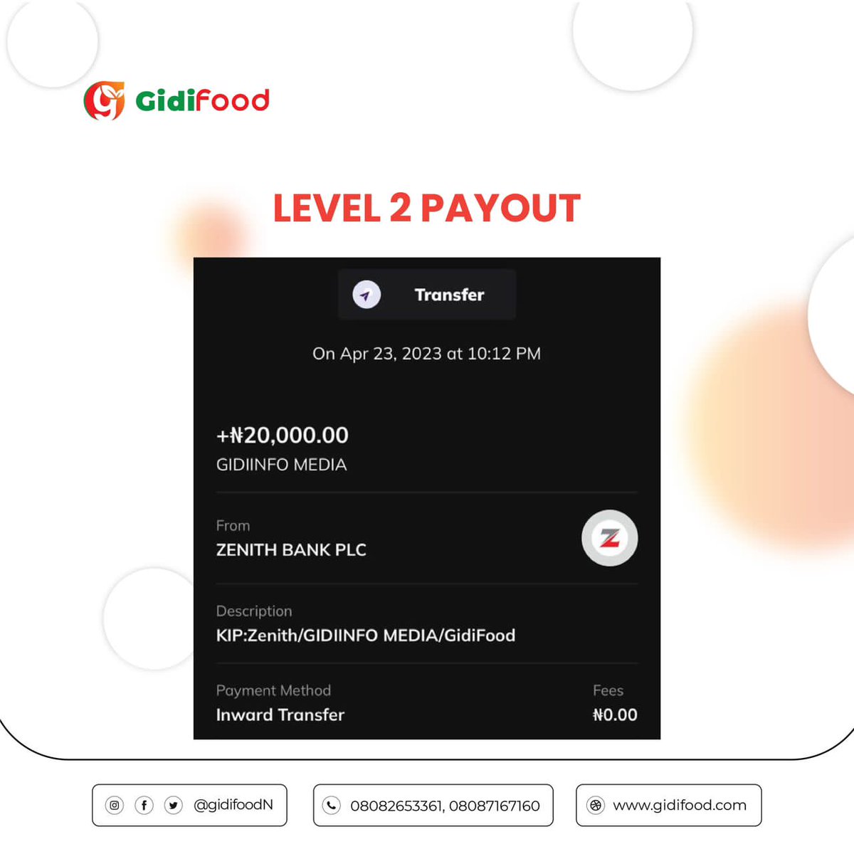 GidiFoodN's tweet photo. Congratulations to our level 2 qualifier. Register today at https://t.co/sd7PacZ1od to become our next qualifier 

#foodie #foodstuff #foodbank #foodie #gidifood #gidi #wearegidifood #billspayment https://t.co/hazuFyDjT6