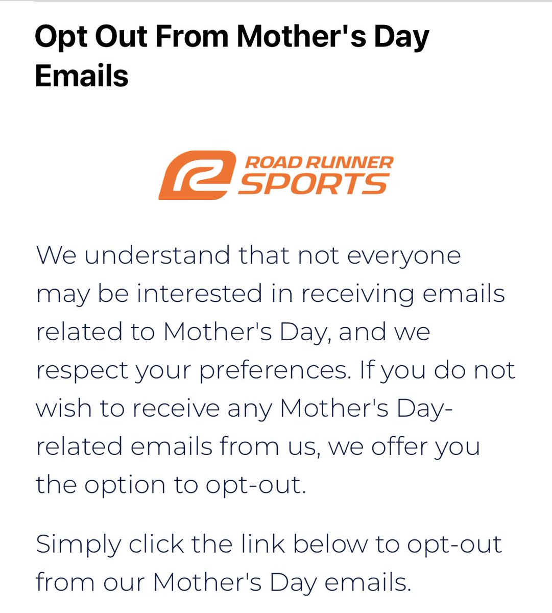 What a thoughtful email from @RRSports. I wish more retailers did this. I hate this time of year with all the Mother’s Day campaigns, makes me miss my mom even more :(