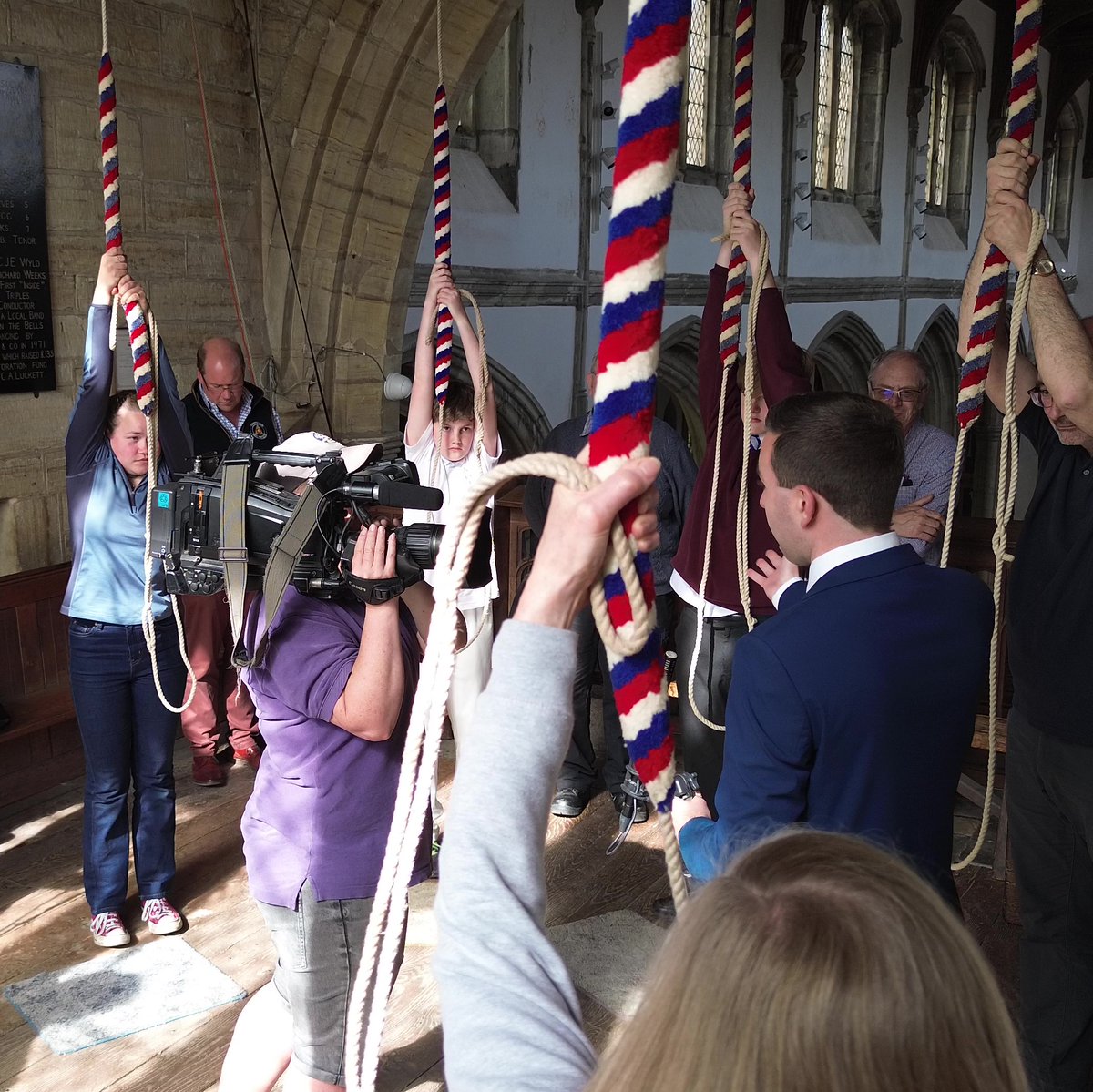 Some of the younger #Benenden Bellringers, who are students at Cranbrook School, help out with the #DofEAward, teaching new ringers at St Dunstan's, #Cranbrook. Meridian News featured them today, helping to train new ringers for the #Coronation of #KingCharlesIII