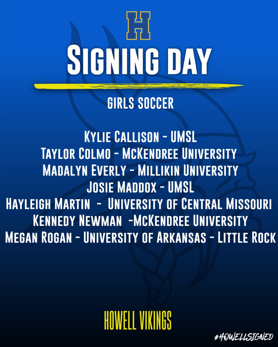 FHVikings's tweet photo. Congrats to the following Girls Soccer players that will further their education and play soccer at the college level! #HowellSigned #unmatcHed https://t.co/MvbRRTDxJl