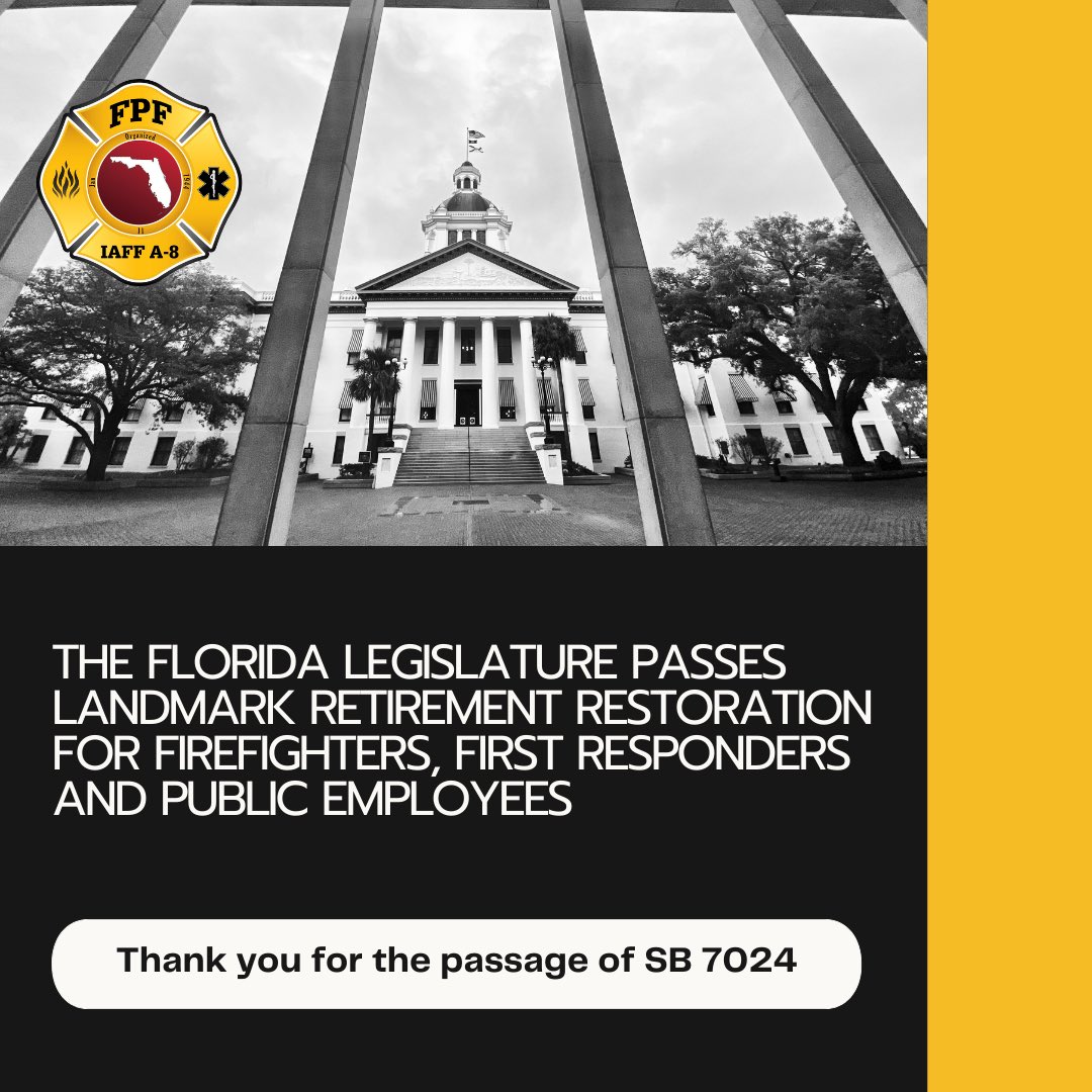 What a session! Thank you to our amazing bill sponsors @RepDemi @EdEhooper1 and @RepJoeCasello for this meaningful retirement reform. @Paul_Renner @Kathleen4SWFL @leek_tj and @DougBroxson for putting firefighters and public employees first in this budget! 🚒🚑