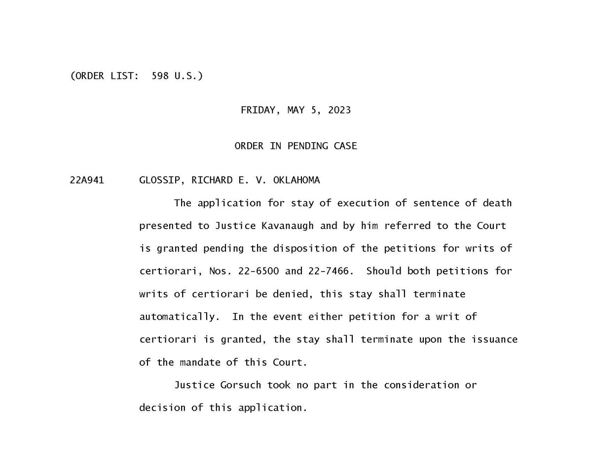 I am very grateful to the U.S. Supreme Court for their decision to grant a stay of execution. I will continue working to ensure justice prevails in this important case.