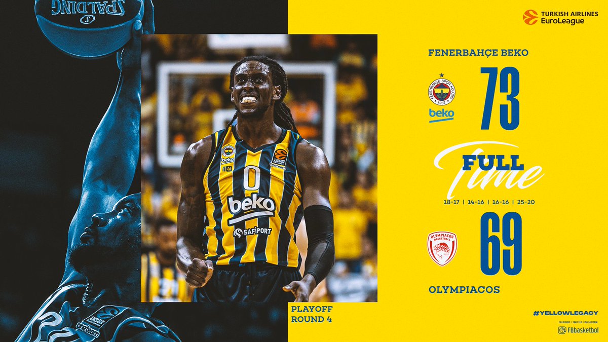 Seriyi Pire’ye taşıyoruz! 2-2!

Tebrikler Fenerbahçe Beko! 👏

Maç Sonucu | Fenerbahçe Beko 🆚 <a href="/Olympiacos_BC/">Olympiacos B.C.</a>: 73-69

Skor dağılımımız: Pierre 17, Dorsey 16, Hayes-Davis 12, Motley 9, Edwards 8, Calathes 5, Guduric 4, Jekiri 2. #YellowLegacy