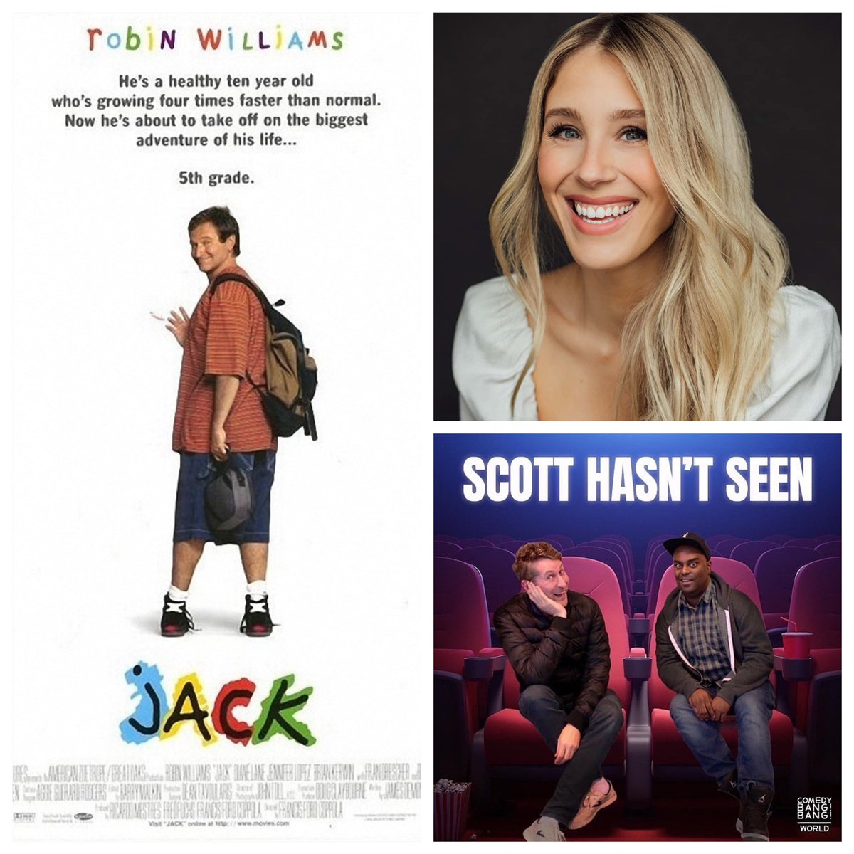 Scott Aukerman (@scottaukerman) on Twitter photo On this week’s SCOTT HASN’T SEEN, we watch Robin Williams’s JACK, a curious film about a 10-year-old boy who looks like Robin Williams.
Joining us is <a href="/TheLisaGilroy/">Lisa Gilroy</a>! But will this movie make US age faster than we’d like?
Exclusively at CBBWorld.com! On this week’s SCOTT HASN’T SEEN, we watch Robin Williams’s JACK, a curious film about a 10-year-old boy who looks like Robin Williams.
Joining us is <a href="/TheLisaGilroy/">Lisa Gilroy</a>! But will this movie make US age faster than we’d like?
Exclusively at CBBWorld.com!
