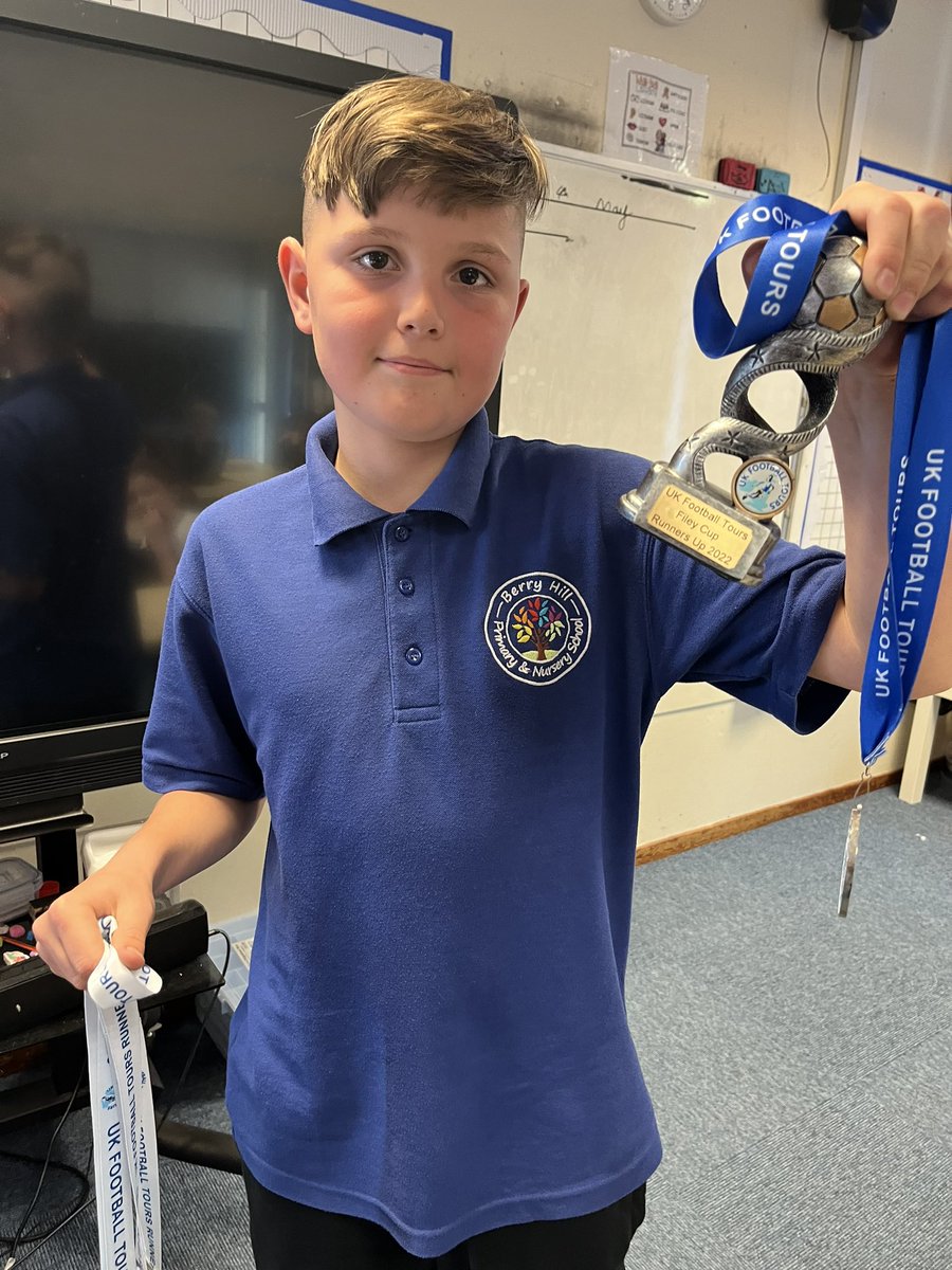 BHPSMansfield's tweet photo. We are so lucky in class #4LD to have so many excellent footballers. Here’s one of the boys sharing his medals and trophies. https://t.co/9VZXyx3CW5